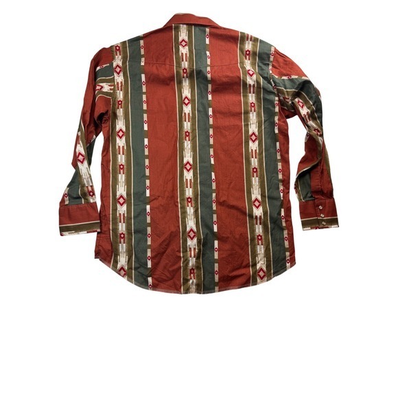 Vintage Wrangler Western Shirt Mens L Aztec Geometric Stripe Pearl Snap - Picture 3 of 10